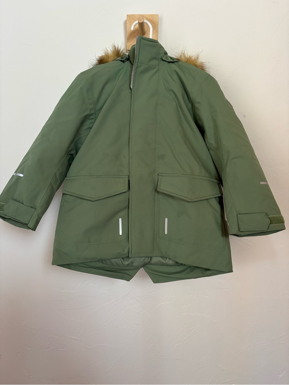 Reima Mutka Kids Green Winter Parka Faux Fur Hood Size 3T